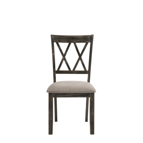 Acme - Claudia II Side Chair (Set-2) 71882 Beige Fabric & Weathered Gray Finish