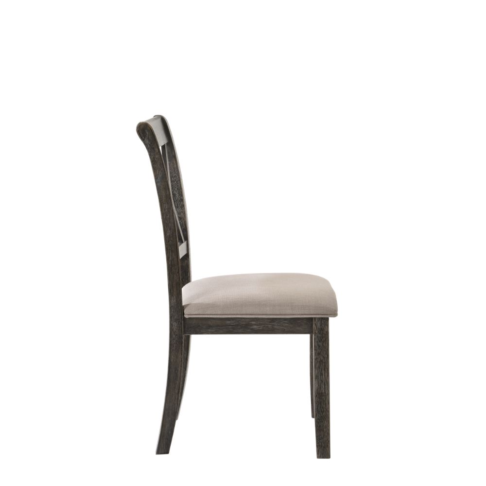 Acme - Claudia II Side Chair (Set-2) 71882 Beige Fabric & Weathered Gray Finish