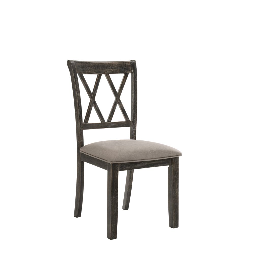 Acme - Claudia II Side Chair (Set-2) 71882 Beige Fabric & Weathered Gray Finish