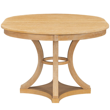 TREXM 5-Piece Retro Functional Dining Table Set Extendable Round Table and 4 Upholstered Chairs for Dining Room and Living Room (Natural) - sold by Home Elegance USA