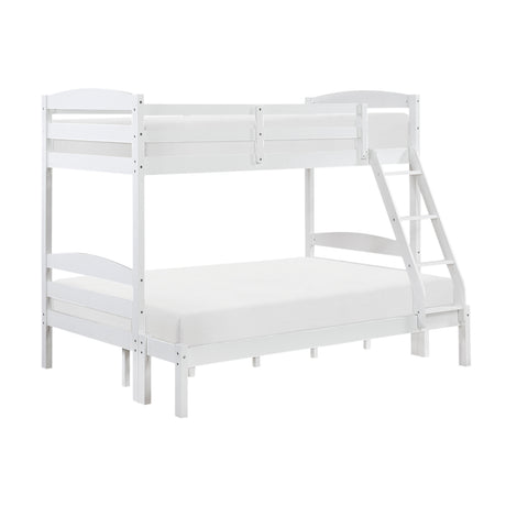 Twin over Full Bunk Bed with Guard Rails 1pc Sturdy Wood Frame White Finish Youth Bedroom Furniture - sold by Home Elegance USA