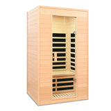 Sauna interior Hemlock para dos personas con techo de infrarrojos lejanos, Bluetooth e iluminación LED