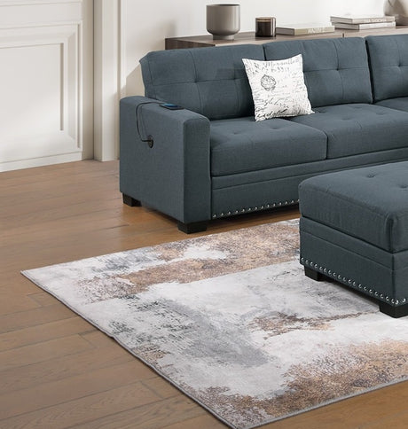 Casual Simple Tufted Couch Living Room Sectional 4pc Set Dark Gray Fabric Upholstered RAF/LAF One-Arm Loveseat Wedge Ottoman - sold by Home Elegance USA