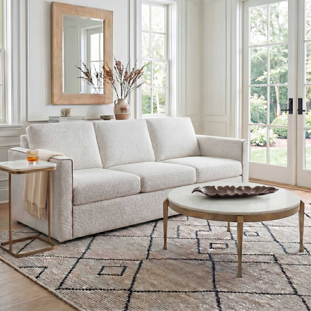 Tylan Round Marble Coffee Table Brass / White - Gold / White by Uttermost - View 2