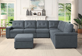 Isla 119' Gray Woven Fabric 7-Seater Sectional Sofa with Ottoman - sold by Home Elegance USA