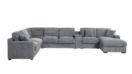 Celine 141.5' Light Gray Chenille Fabric Corner Sectional Sofa with Right-Facing Chaise, Cupholders, and Charging Ports - sold by Home Elegance USA
