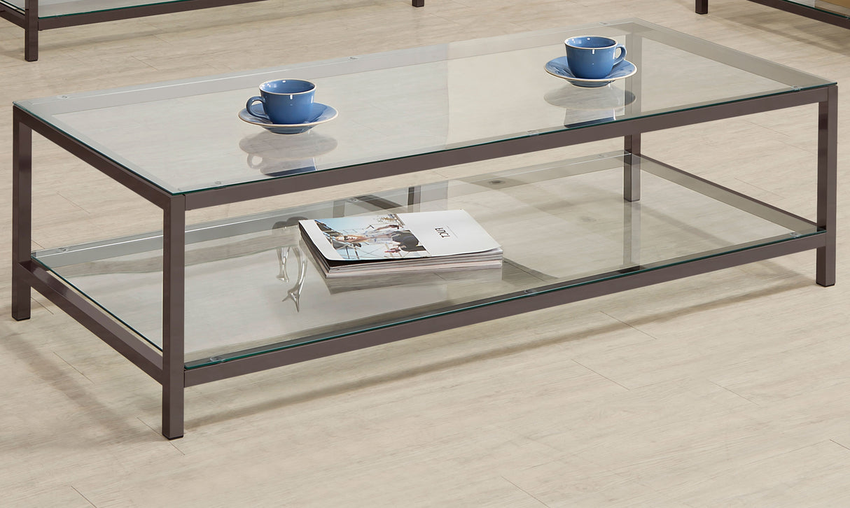 Coffee Table - Trini Coffee Table with Glass Shelf Black Nickel