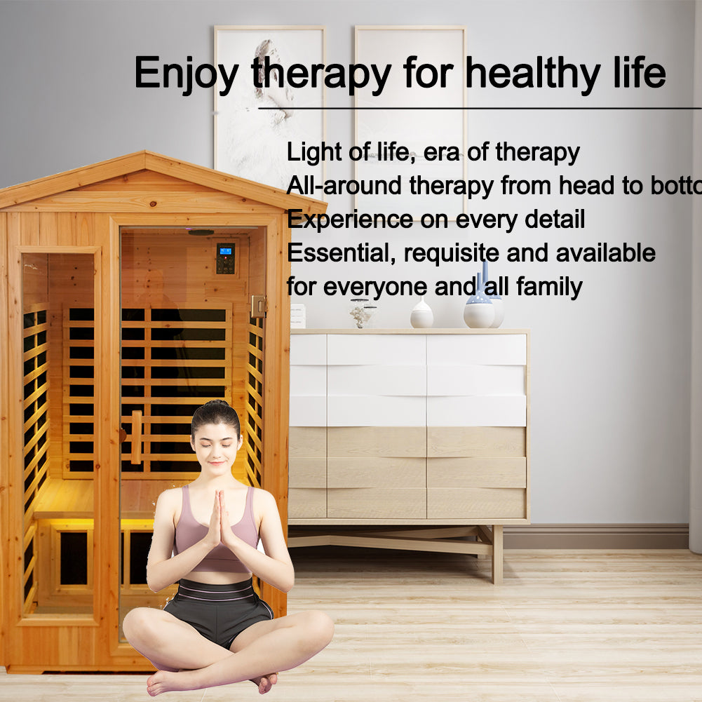 Two person Far infrared old fir outdoor sauna room ( Front & Rear ) - Home Elegance USA