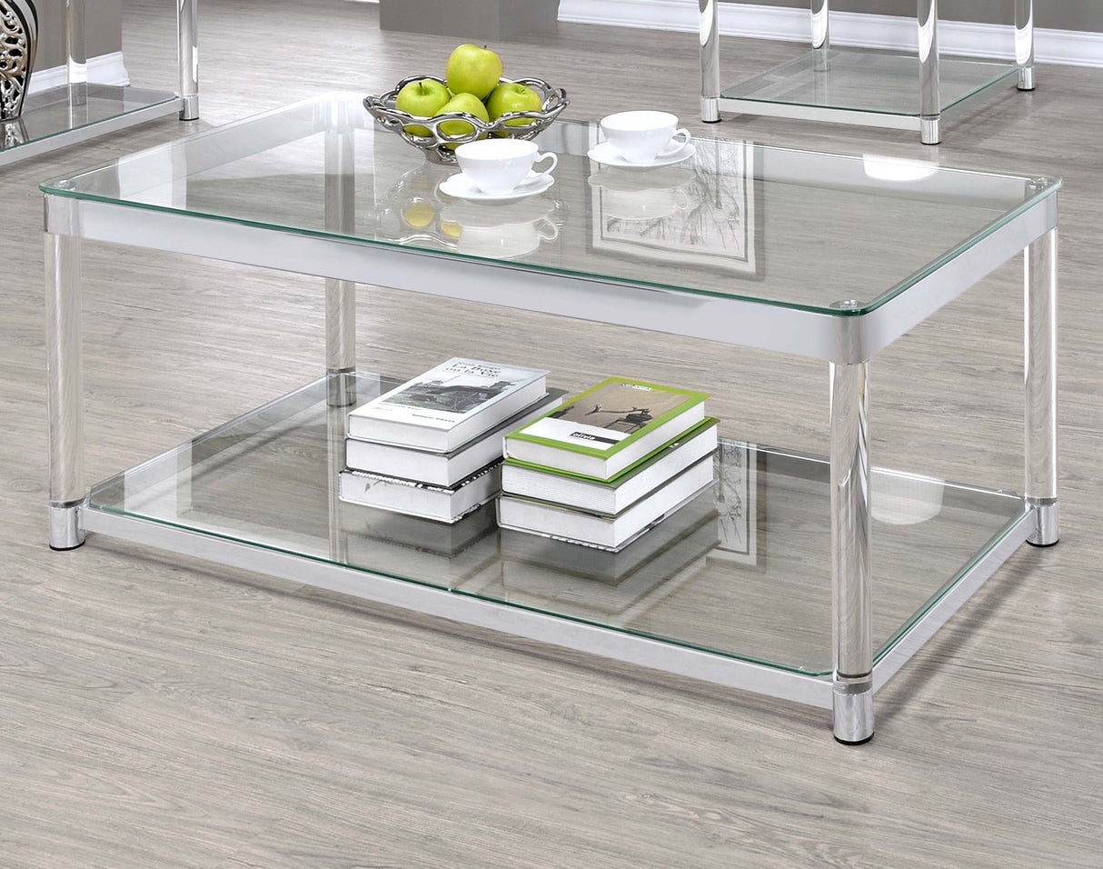 Anne Coffee Table with Lower Shelf Chrome and Clear | Coaster | Home Elegance USA