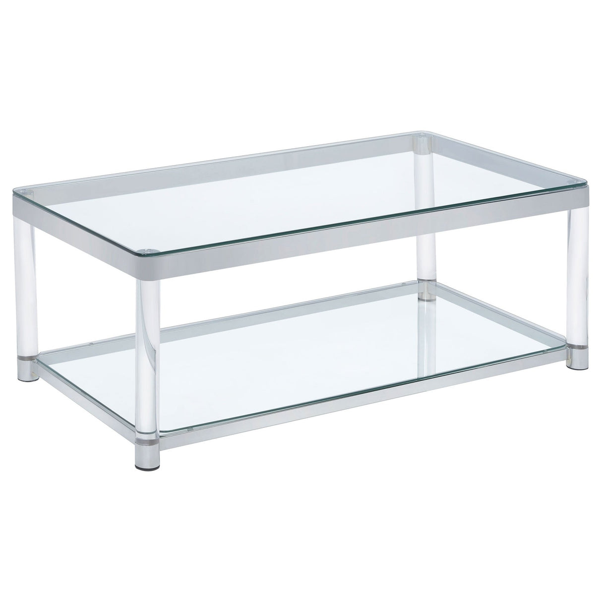 Anne Coffee Table with Lower Shelf Chrome and Clear | Coaster | Home Elegance USA