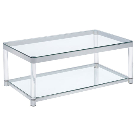 Anne Coffee Table with Lower Shelf Chrome and Clear | Coaster - 720748 - Home Elegance USA - 1