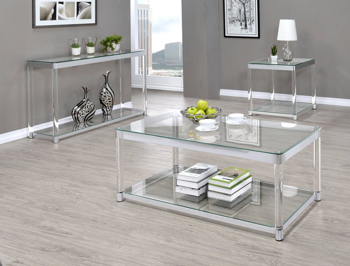 Anne Coffee Table with Lower Shelf Chrome and Clear | Coaster | Home Elegance USA