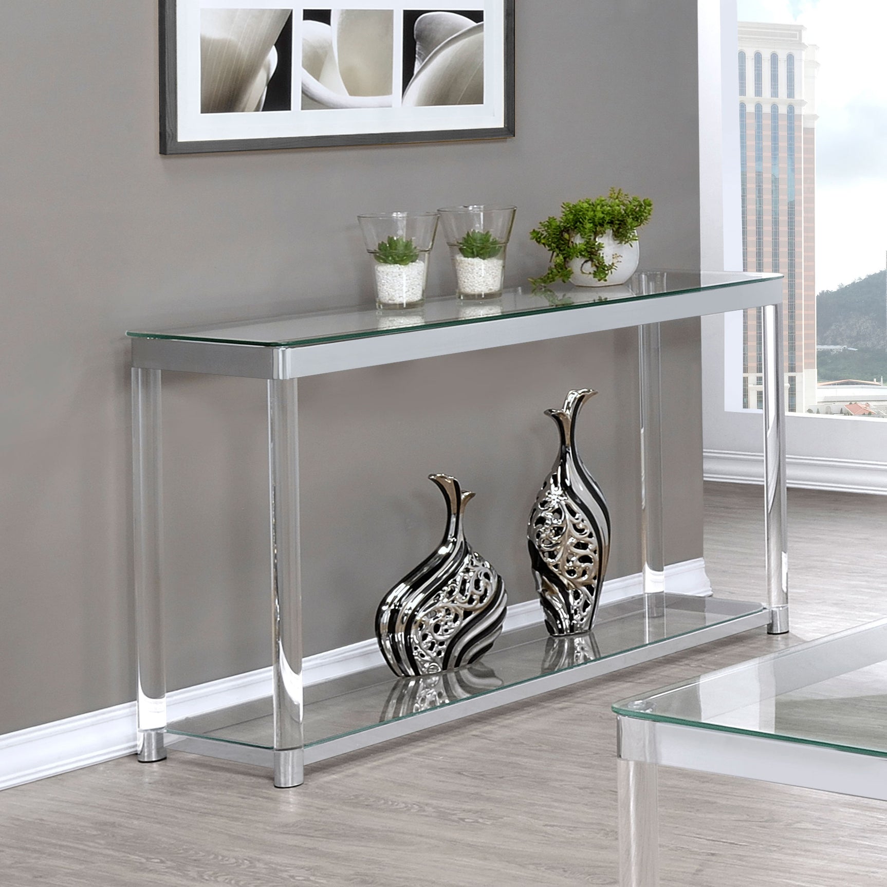 Sofa Table - Anne Sofa Table with Lower Shelf Chrome and Clear