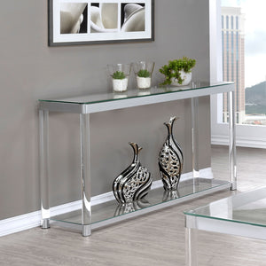 Sofa Table - Anne Sofa Table with Lower Shelf Chrome and Clear