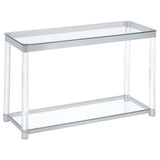 Anne Sofa Table with Lower Shelf Chrome and Clear | Coaster | Home Elegance USA