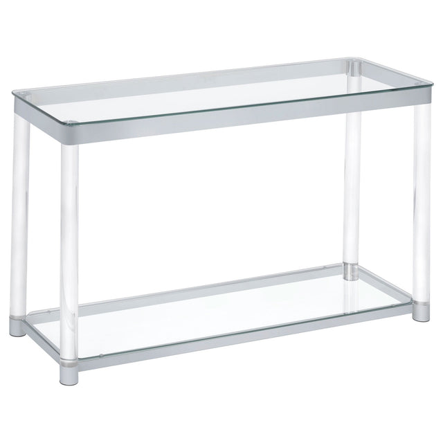 Anne Sofa Table with Lower Shelf Chrome and Clear | Coaster | Home Elegance USA