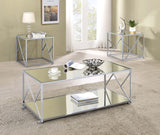 3 Pc Coffee Table Set - Provins 3 - piece Occasional Table Set Clear Mirror and Chrome | Coaster | Home Elegance USA