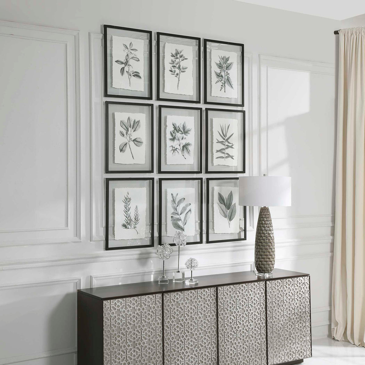 Farmhouse Florals Framed Prints (Set of 9) - Black / White by Uttermost - View 3