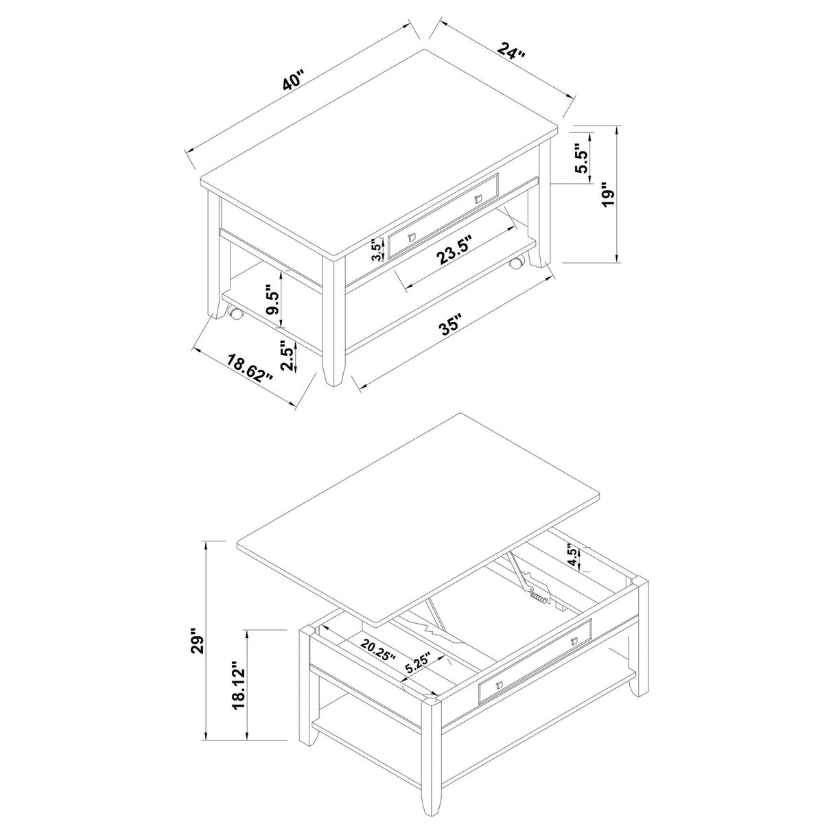 Bradford Rectangular Lift Top Coffee Table Walnut | Coaster - 721038 - Home Elegance USA - 5