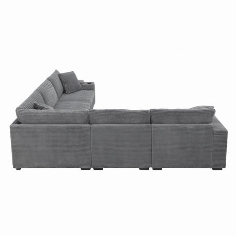 106' Convertible L Shaped Sectional Sofa,Corduroy Corner Couch with Armrest Storage,Cup Holders,USB Charger,Irregular Corner,Oversized Comfy Modular Sofa for Living Room,Apartment,2 Colors - sold by Home Elegance USA