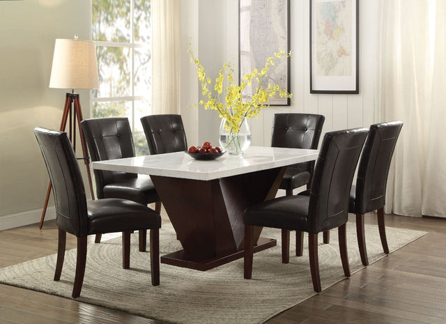 Acme - Forbes Dining Table W/Marble Top 72120 White Marble Top & Walnut Finish