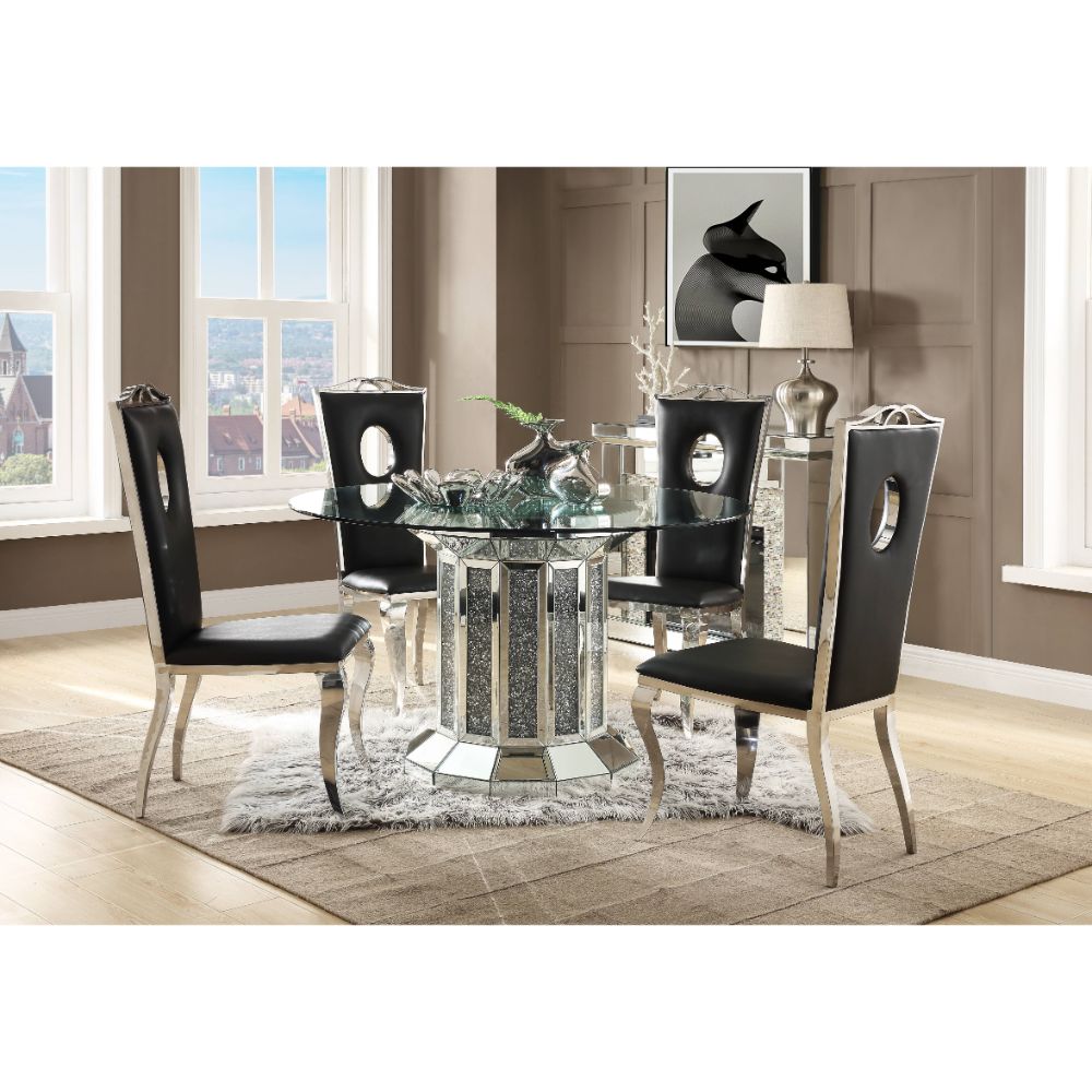 Acme - Noralie Dining Table 72140 Clear Glass Top & Mirrored & Faux Diamonds