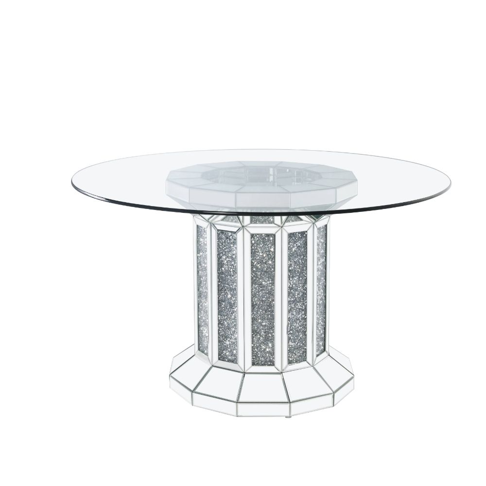 Acme - Noralie Dining Table 72140 Clear Glass Top & Mirrored & Faux Diamonds