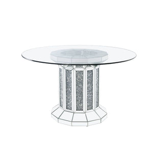 Acme - Noralie Dining Table 72140 Clear Glass Top & Mirrored & Faux Diamonds
