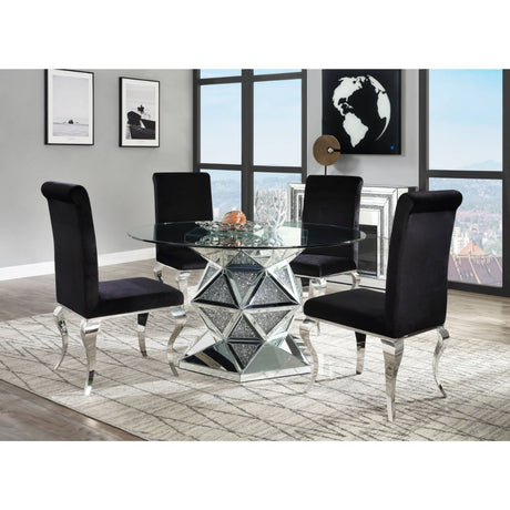 Acme - Noralie Dining Table 72145 Mirrored & Faux Diamonds