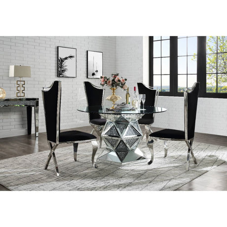 Acme - Noralie Dining Table 72145 Mirrored & Faux Diamonds