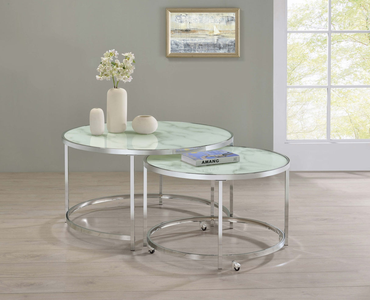 Lynn 2 - piece Round Nesting Table White and Chrome - 721528 - image - 2