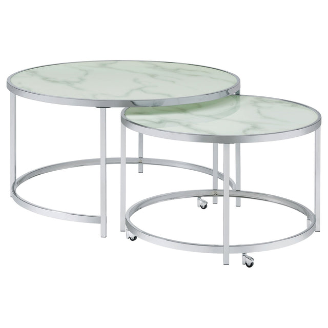 Lynn 2 - piece Round Nesting Table White and Chrome - 721528 - image - 1