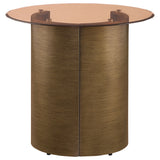 End Table - Morena Round End Table with Tawny Tempered Glass Top Brushed Bronze
