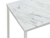 End Table - Leona Faux Marble Square End Table White and Satin Nickel