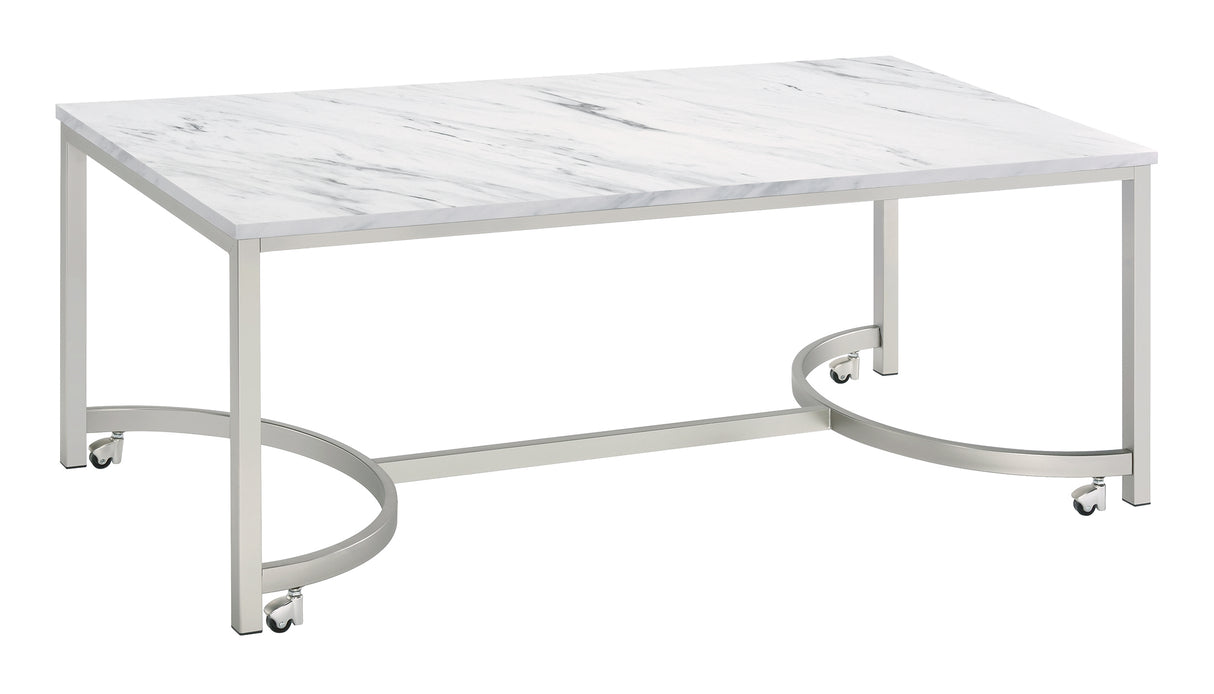 Coffee Table - Leona Coffee Table with Casters White and Satin Nickel