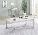 Coffee Table - Leona Coffee Table with Casters White and Satin Nickel