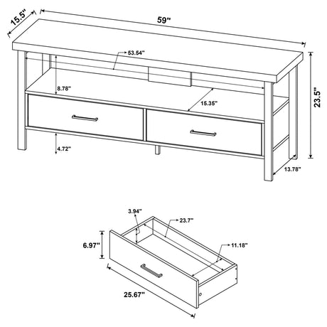 Ruston 59" 2 - drawer TV Console Weathered Pine - 721881 - image - 10