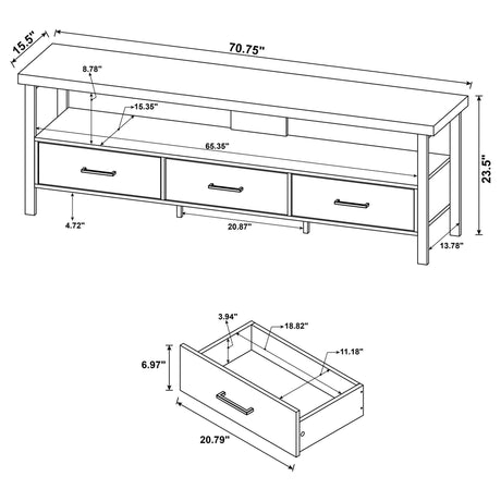 Ruston 71" 3 - drawer TV Console Weathered Pine - 721891 - image - 10