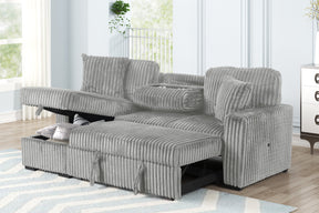 Plush Sectional Sofa W/ Pull Out Sleeper made with Velvet fabric- Gray (CA inventory) - sold by Home Elegance USA