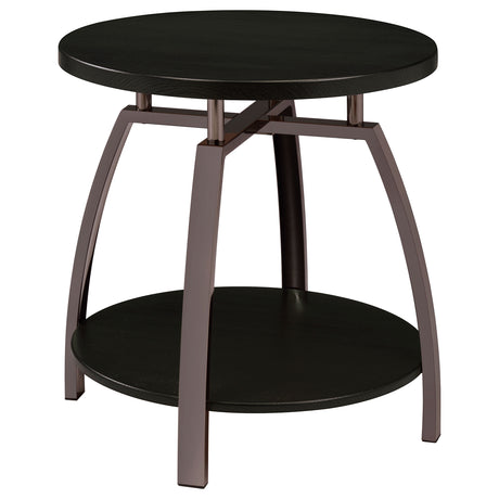 End Table - Dacre Round End Table Dark Grey and Black Nickel