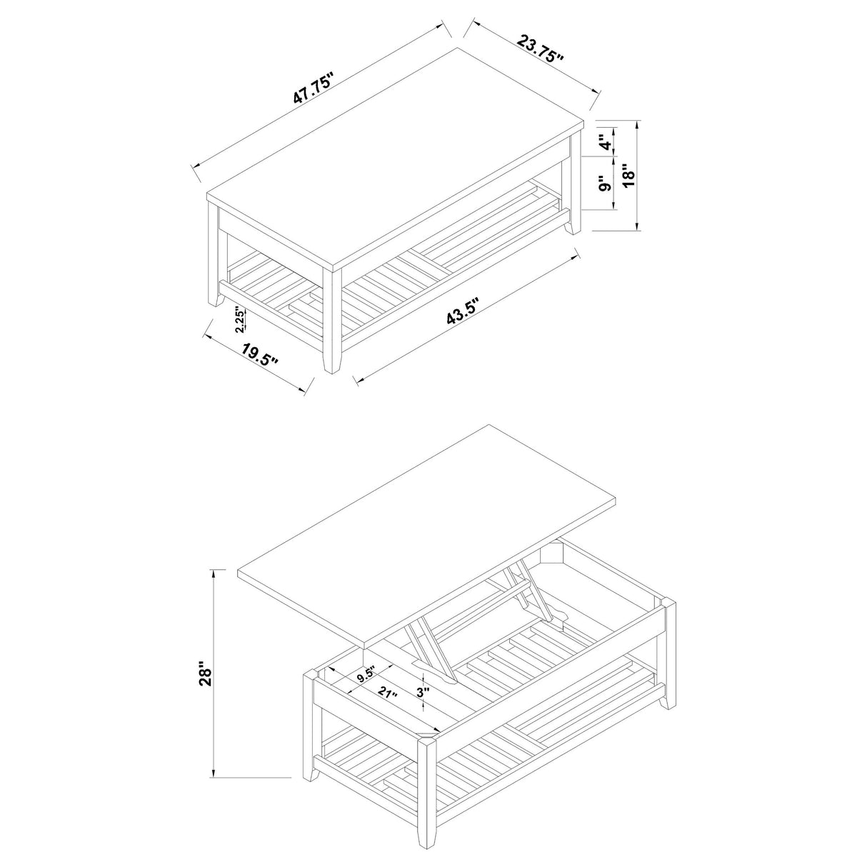 Lift Top Coffee Table - Cliffview Lift Top Coffee Table with Storage Cavities Grey