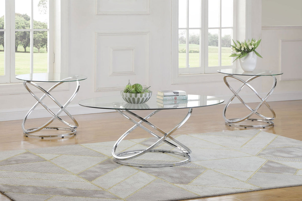 3 Pc Coffee Table Set - Warren 3 - piece Occasional Set Chrome and Clear | Coaster | Home Elegance USA