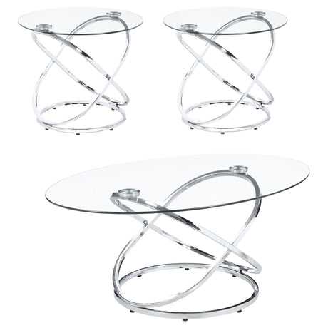 3 Pc Coffee Table Set - Warren 3 - piece Occasional Set Chrome and Clear | Coaster | Home Elegance USA