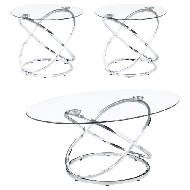 3 Pc Coffee Table Set - Warren 3 - piece Occasional Set Chrome and Clear | Coaster | Home Elegance USA