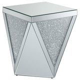 Amore Square End Table with Triangle Detailing Silver and Clear Mirror | Coaster - 722507 - Home Elegance USA - 1