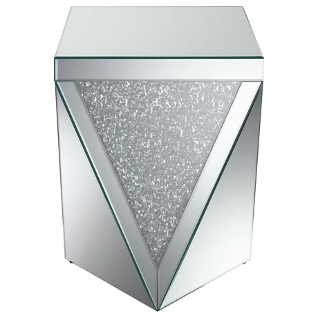 Amore Square End Table with Triangle Detailing Silver and Clear Mirror | Coaster - 722507 - Home Elegance USA - 3