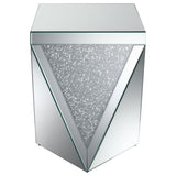 End Table - Amore Square End Table with Triangle Detailing Silver and Clear Mirror
