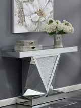 Amore Rectangular Sofa Table with Triangle Detailing Silver and Clear Mirror | Coaster | Home Elegance USA