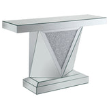 Amore Rectangular Sofa Table with Triangle Detailing Silver and Clear Mirror | Coaster | Home Elegance USA