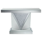 Amore Rectangular Sofa Table with Triangle Detailing Silver and Clear Mirror | Coaster | Home Elegance USA